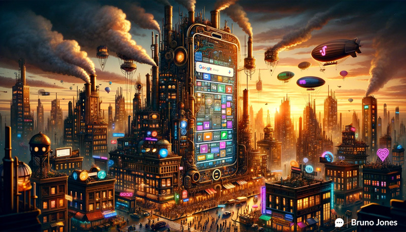 Explore the Steampunk Mobile Metropolis, where each device-shaped building displays a website's seamless adaptation to mobile browsing, perfectly captured in our Mobile Support Test tool's cityscape of responsive design.